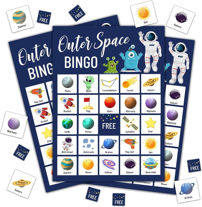 Disfuco Space Bingo Game for 24 Players - Outer Space Party Games, Birthday Bingo Cards for Adults, Party Favors Supplies and Decorations (B12) - Image 1